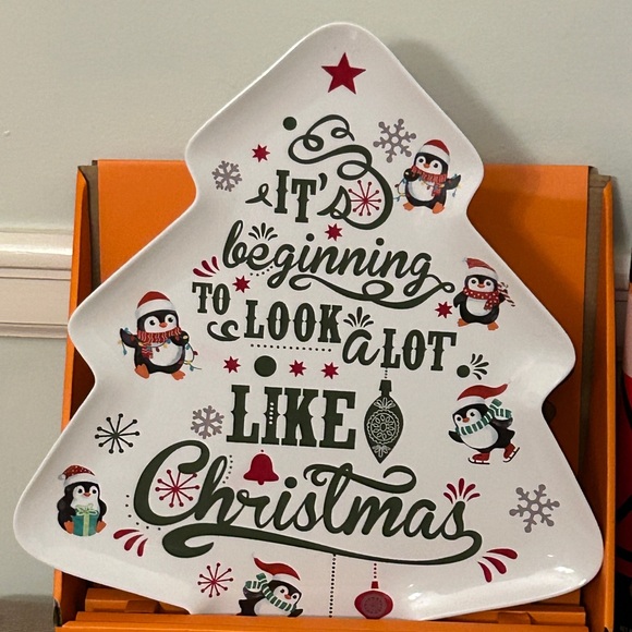 Christmas Tree Shaped Plate Penguin It’s Beginning to Look a lot like Christmas - Picture 2 of 16